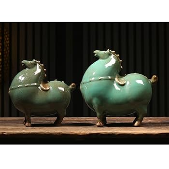 陶器 馬の形状 フィギュア 2体セット Amazon.co.jp: 馬の置物 干支 オブジェ置物 太った馬 陶器